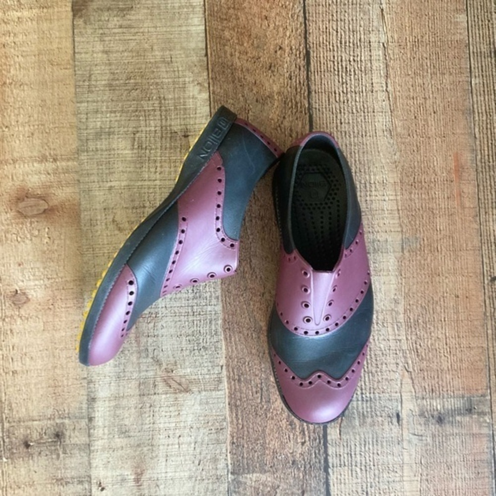 Biion Golf Shoes Oxford Wingtip Style Slip-On M6‎ W8 EU39 Crimson Black EUC